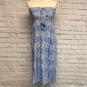 NWT Paradise Strapless Blue Patterned Dress Size L